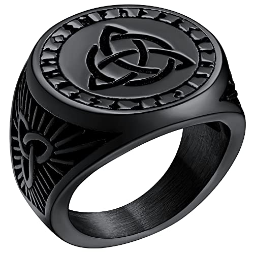 FaithHeart schwarz Fingerring für herren Männer Viking Keltischer Knot Ring Vintag Trinity Fingerring mit Rune Viking Fingerring mit Geschenkebox für Freunden Ehemann von FaithHeart