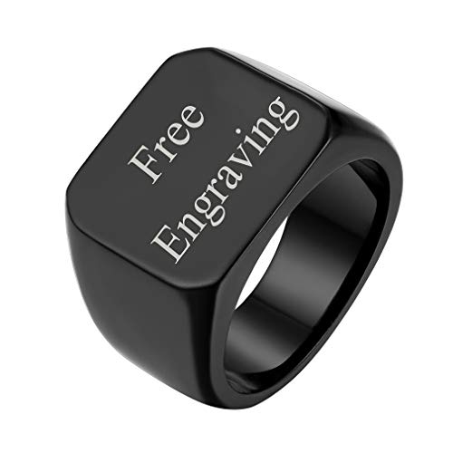FaithHeart schwarz Herren Siegelring Glänzed Poliert Band Ring mit Gravur für Valentinstag Verlorbung Weihnachten von FaithHeart