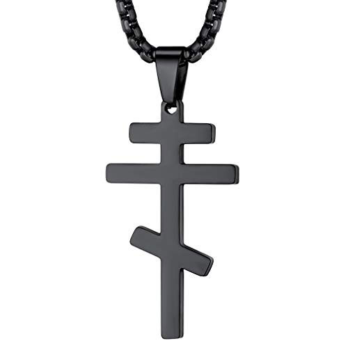 FaithHeart schwarz Kreuzkette Herren Damen Orthodoxe Kreuzkette Religiöser Kreuz Amulett Schmuck für Geburtstag Weihnachten Valentinstag von FaithHeart