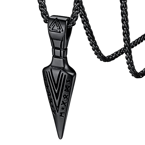 FaithHeart schwarz Odins Gungnir Rune SpeerkopAnhänger mit Valknut Punk Skandinavische Halskette mit Pfeilspitze Anhänger Retro Odin gungnir Rune anhänger für Geburtstag Weihnachten von FaithHeart