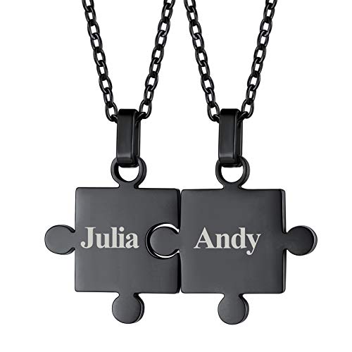 FaithHeart schwarz Puzzle Anhänger Kette für 2 Stück Personalisierte BFF Halskette mit Namen Text Gravur Partnerkette Namenskette mit Puzzle Anhänger für Paar Pärchen von FaithHeart
