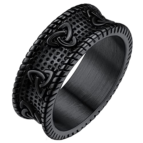 FaithHeart schwarz Ring Fingerring für Damen Mädchen 8mm breit Trinity Knot Fingerring Ewigkeit Ring Triquetra Keltischer Knot Ring mit Geschenkebox für Weihnachten Valentinstag von FaithHeart