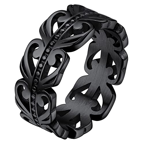 FaithHeart schwarz Ring Irischer Trinity Knot Fingerring 8mm breit Bandring Triquetra Rattan keltischer Knoten Ring für Damen Mädchen von FaithHeart