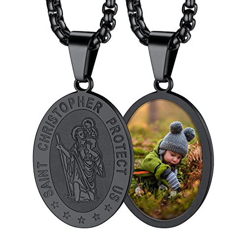 FaithHeart Foto Anhänger für Herren Damen, Auto Accessoires mit Saint Christophorus Anhänger, Heiliger Talisman Amulett mit Bild für Geburtstag Vatertag von FaithHeart