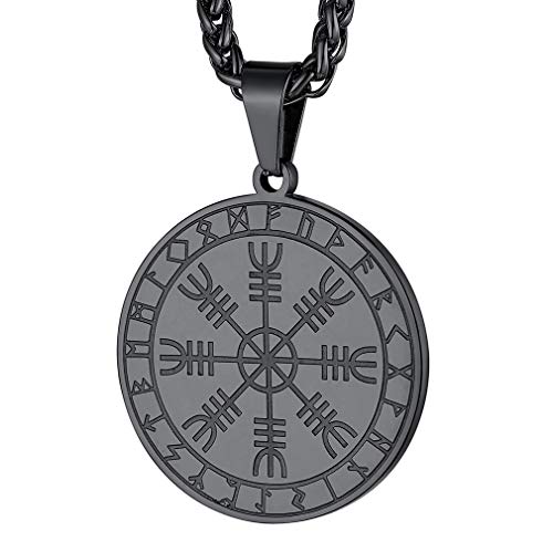 FaithHeart schwarz Talisman Anhänger Herren Viking Aegishjalmur Anhänger mit 55cm+5cm Kette für Damen und Herren von FaithHeart