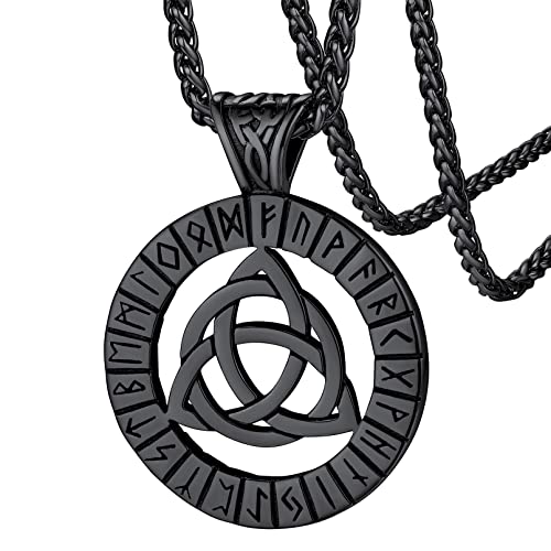 FaithHeart schwarz Viking Retro Stil Anhänger Herren Jungen Keltischer Knot Anhänger Halskette mit Rune Symbol für Geburtstag Weihnachten von FaithHeart