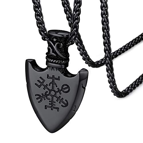 FaithHeart schwarz Viking Stil Retro Kompass Schildform Anhänger Wikinger Vegvisir Schmuck Herren Kette für Damen und Herren von FaithHeart