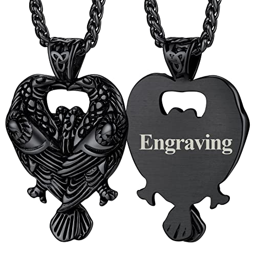 FaithHeart schwarz Viking doppelt Raven Anhänger Halskette für Herren Männer Nordischer Wikinger Raven Anhänger mit Geschenkebox für Geburtstag Halloween von FaithHeart