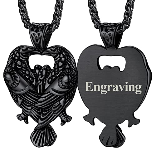 FaithHeart schwarz Viking doppelt Raven Anhänger Halskette für Herren Männer Nordischer Wikinger Raven Anhänger mit Gravur für Geburtstag Halloween von FaithHeart
