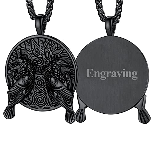 FaithHeart schwarz Viking doppelt Raven Anhänger Lebensbaum Halskette für Herren Männer Nordischer Wikinger Raven Anhänger mit Geschenkebox für Geburtstag Halloween von FaithHeart