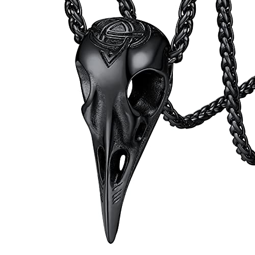 FaithHeart schwarz Vintag Retro Raven Skull Anhänger Nordischer Vikinger Kräheschädel Necklace Wikinger Amulett für Herren Männer von FaithHeart