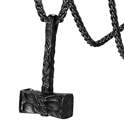 FaithHeart schwarz Wikinger Thors Hammer Anhänger Herren Jungen Halskette mit Mjönir Anhänger Wikinger Amulett Schmuck Beste Geschenk von FaithHeart