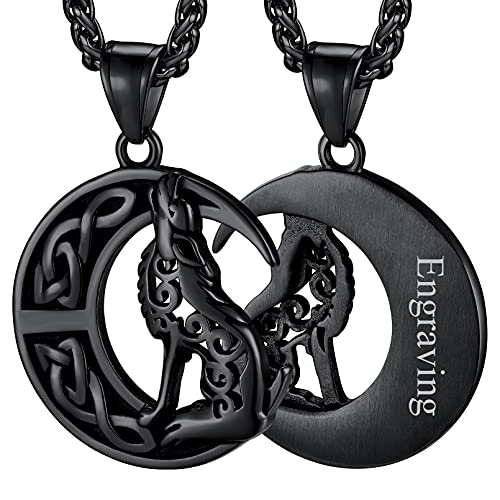 FaithHeart schwarz Wolf Anhänger Nordischer Viking Stil Heulende Wolf Halskette personalisierter Viking Amulett mit Geschenkebox für Weihnachten Valentinstag von FaithHeart