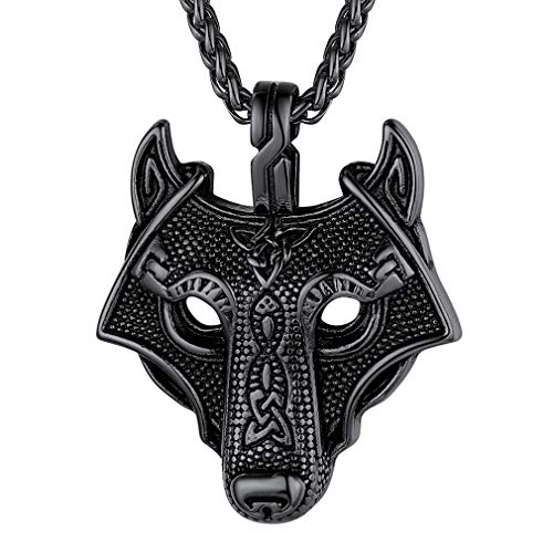 FaithHeart schwarz Fenrir Anhänger Wikinger herren Schmuck Nordische Wolfkopf Kette für herren und männer von FaithHeart