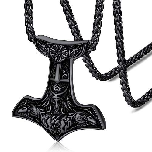 FaithHeart schwarz herren Anhänger Viking Retro Thors Hammer Anhänger Halskette Viking Amulett Schmuck für Geburtstag Valentinstag von FaithHeart