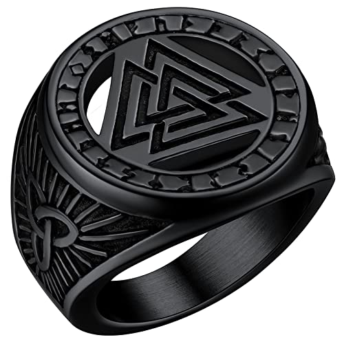 FaithHeart schwarz herren ring Punk Retro Viking Style Valknut Fingerring Skandinavischer Rune Ring mit Geschenkebox Wikinger Fingerring für Weihnachten Geburtstag von FaithHeart