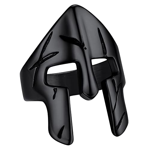 FaithHeart schwarzring für Herren Damen Vintage Ring in Ringgröße 57 Sparta Helm Fingerring Punk Biker Ring mit Geschenkebox für Paar Pärchen von FaithHeart