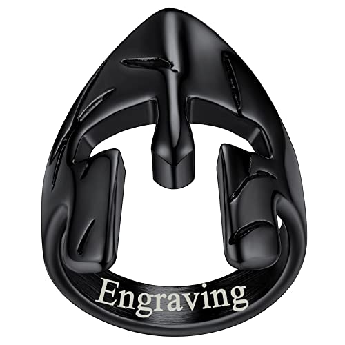 FaithHeart schwarzring für Herren Damen Vintage Ring in Ringgröße 57 Sparta Helm Fingerring Punk Biker Ring mit Namen Text Gravur für Paar Pärchen von FaithHeart