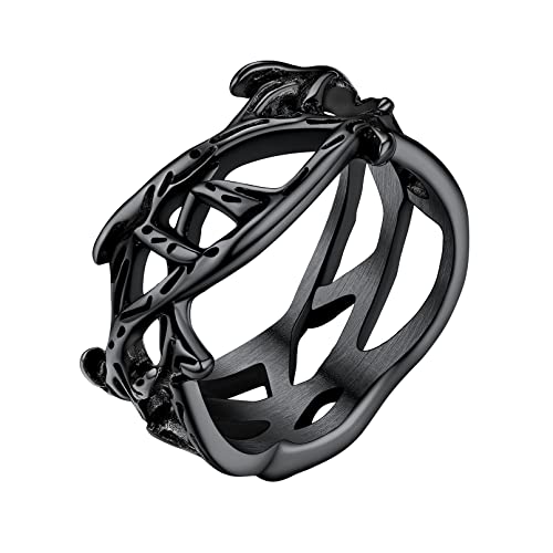 FaithHeart schwarzring für Herren Männer Vintage Ring in Ringgröße 57 Jesus Dorn Fingerring Punk Biker Ring mit Geschenkebox für Paar Pärchen von FaithHeart