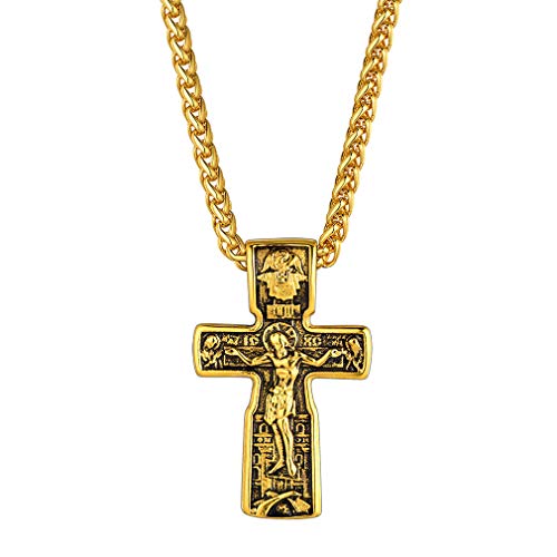 FaithHeart vergoldete Kreuzkette Herren Jungen Kette mit Jesus Anhänger für Vater/Sohn/Bruder als Geschenke von FaithHeart