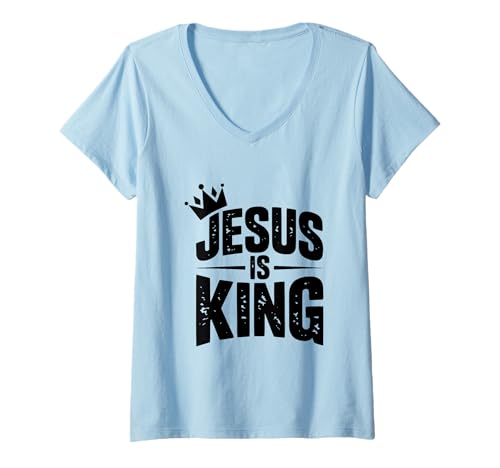 Damen Jesus ist König, inspirierender christlicher Glaube T-Shirt mit V-Ausschnitt Damen Jesus ist König, inspirierender christlicher Glaube T-Shirt mit V-Ausschnitt von Faithful Apparel for Believers and Followers