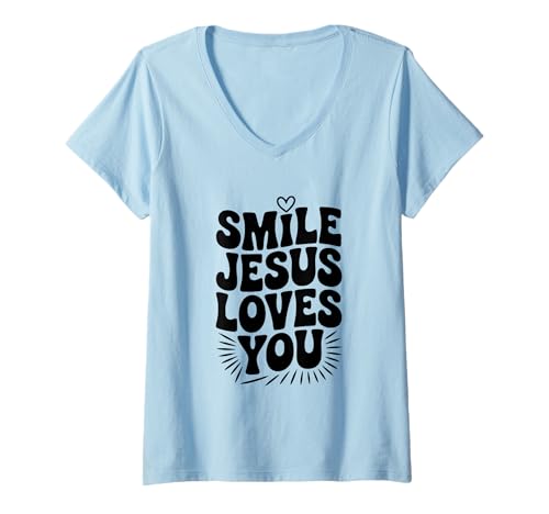 Damen Lächeln Jesus liebt Dich Christlicher Glaube Inspirierend T-Shirt mit V-Ausschnitt Damen Lächeln Jesus liebt Dich Christlicher Glaube Inspirierend T-Shirt mit V-Ausschnitt von Faithful Apparel for Believers