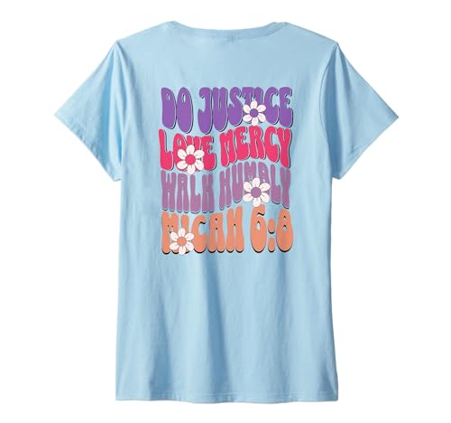 Damen Do Justice Love Mercy Walk Humbly Micah 6:8 Aufdruck auf dem Rücken T-Shirt mit V-Ausschnitt Damen Do Justice Love Mercy Walk Humbly Micah 6:8 Aufdruck auf dem Rücken T-Shirt mit V-Ausschnitt von Faithful Design Christian Apparel