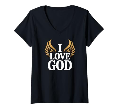 Damen Ich Liebe Gott, inspirierender Glaube T-Shirt mit V-Ausschnitt Damen Ich Liebe Gott, inspirierender Glaube T-Shirt mit V-Ausschnitt von Faithful Devotion Spiritual Belief