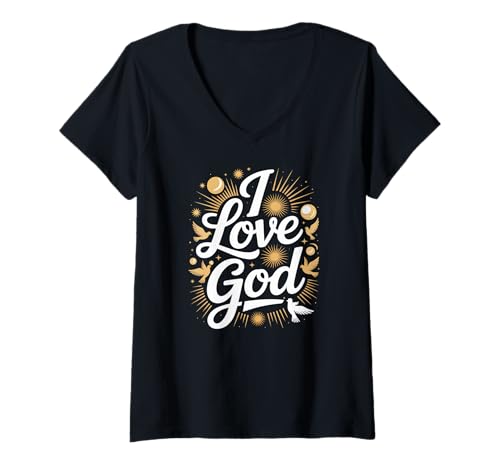 Damen Ich Liebe Gott Spiritueller Glaubensausdruck T-Shirt mit V-Ausschnitt Damen Ich Liebe Gott Spiritueller Glaubensausdruck T-Shirt mit V-Ausschnitt von Faithful Expressions Spiritual Journey