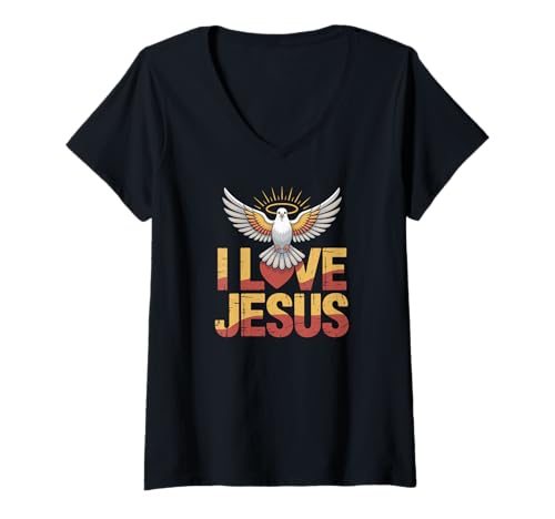 Damen Ich Liebe Jesus Religiös Treu Spirituell T-Shirt mit V-Ausschnitt von Faithful Expressions Spirituality Apparel