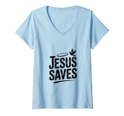 Damen Jesus rettet Glauben Hoffnung Christlich T-Shirt mit V-Ausschnitt Damen Jesus rettet Glauben Hoffnung Christlich T-Shirt mit V-Ausschnitt von Faithful Expressions of Love and Hope in Jesus
