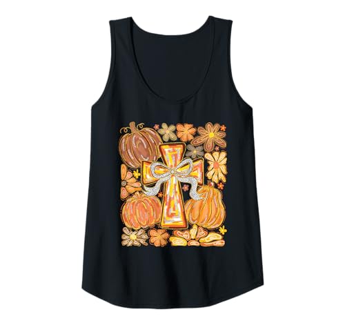 Damen Herbst Kreuz Kürbisse & Blumen Christian Herbst Glaube Frauen Tank Top von Faithful Fall Cross Pumpkins and Floral Apparel