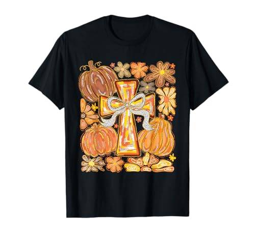 Herbst Kreuz Kürbisse & Blumen Christian Herbst Glaube Frauen T-Shirt von Faithful Fall Cross Pumpkins and Floral Apparel