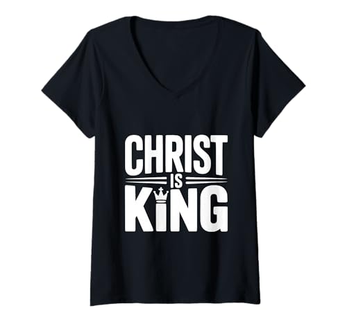 Damen Christus ist König Treuer Gläubiger Christ T-Shirt mit V-Ausschnitt Damen Christus ist König Treuer Gläubiger Christ T-Shirt mit V-Ausschnitt von Faithful Followers of Christ Clothing Co.