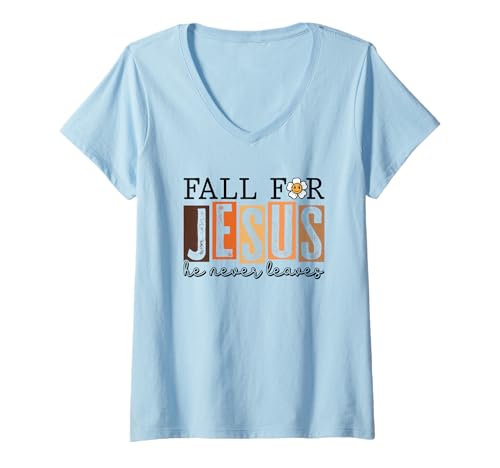 Damen Verliebe Dich in Jesus, den er nie verlässt T-Shirt mit V-Ausschnitt Damen Verliebe Dich in Jesus, den er nie verlässt T-Shirt mit V-Ausschnitt von Faithful Inspirational Christian Love