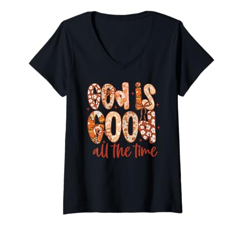 Damen Herbstlicher Blumengott ist die ganze Zeit gut Herbst Faith Christian T-Shirt mit V-Ausschnitt Damen Herbstlicher Blumengott ist die ganze Zeit gut Herbst Faith Christian T-Shirt mit V-Ausschnitt von Faithful Spirit Retro Floral Christian Apparel Co.