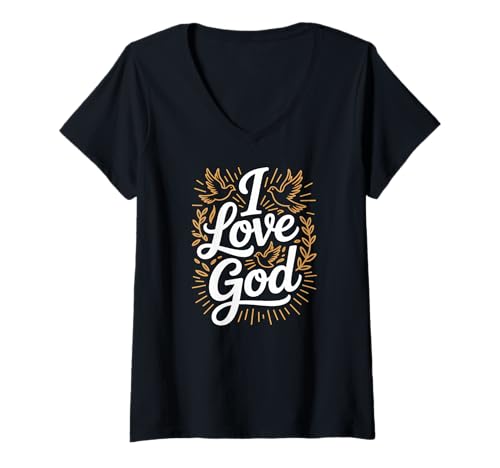Damen Ich Liebe Gott Tauben Glaube Spirituelle Inspiration T-Shirt mit V-Ausschnitt Damen Ich Liebe Gott Tauben Glaube Spirituelle Inspiration T-Shirt mit V-Ausschnitt von Faithful Spiritual Christianity Devotion Divine