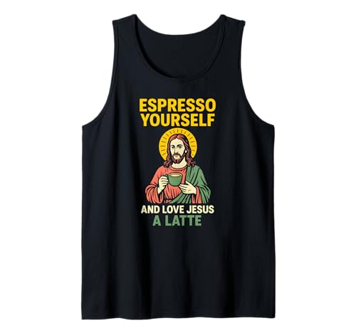 Jesus Pun Espresso Yourself Lustiger Christlicher Glaube für Frauen Tank Top Jesus Pun Espresso Yourself Lustiger Christlicher Glaube für Frauen Tank Top von Faithfully Funny Christian Spiritual Clothing