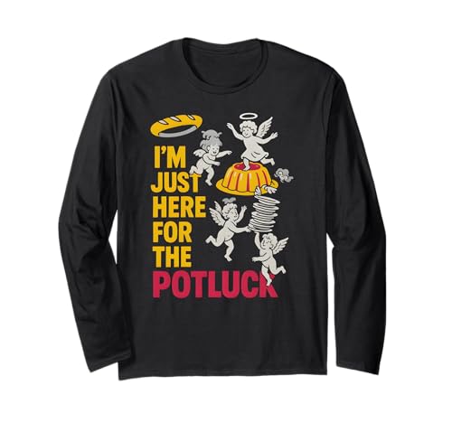 Lustiger Christian Ich Bin Hier für das Potluck Cool Herren religiös Langarmshirt Lustiger Christian Ich Bin Hier für das Potluck Cool Herren religiös Langarmshirt von Faithfully Funny Christian Spiritual Clothing