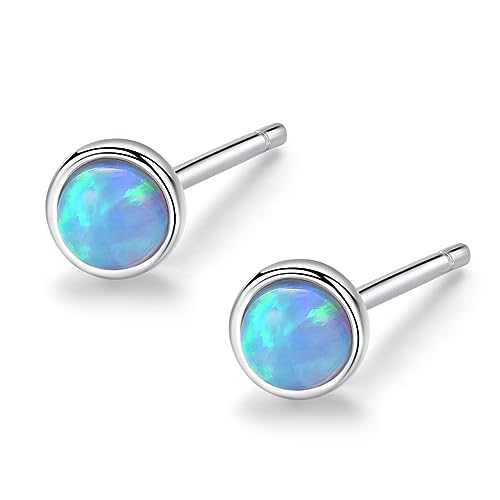 Fajewellery 4mm Opal Ohrstecker Sterling Silber 925 Vergoldete Weiß Blau Grün Opal Ohrringe Stecker Nickelfrei für Damen Herren von Fajewellery