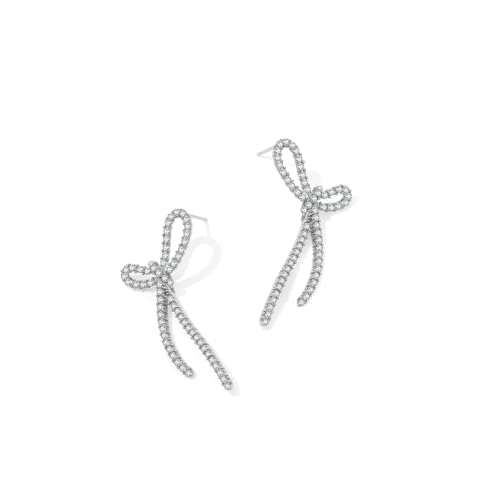 Fajewellery 925 Silber Bogen Ohrstecker mit Zirkon Lang Ohrringe für Damen Mädchen von Fajewellery