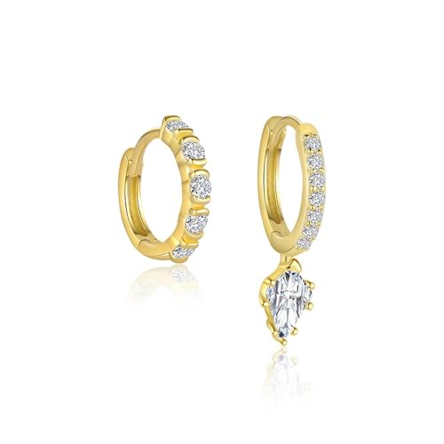 Fajewellery 925 Silber Damen Klein Creolen Ohrstecker Silber Gold Set Zirkonia Stapelbar Stecker Hypoallergene Goldene Ohrringe Mehrere Piercings Ohrlöcher Schmuck (XE250604) von Fajewellery