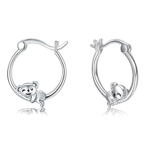 Fajewellery Koala Ohrringe 925 Sterling Silber Koala Huggie Creolen Hypoallergen Ohrringe Koala Schmuck Geschenke für Frauen Mädchen von Fajewellery