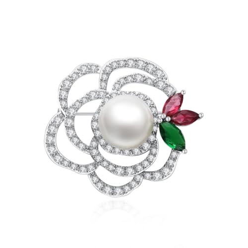 Fajewellery Mode Elegante Rose Brosche mit Perle und Zirkonia Pin Brosche für Damen von Fajewellery