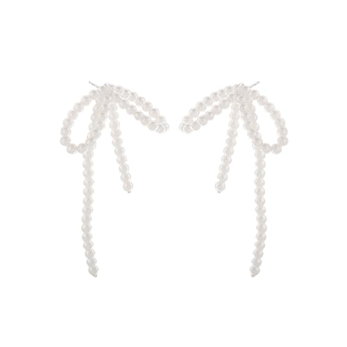 Fajewellery Perlen Schleifen Ohrringe Lang Perle Knoten Tropfen Ohrringe Modeschmuck Perlen Ohrhänger Geschenk für Frauen von Fajewellery