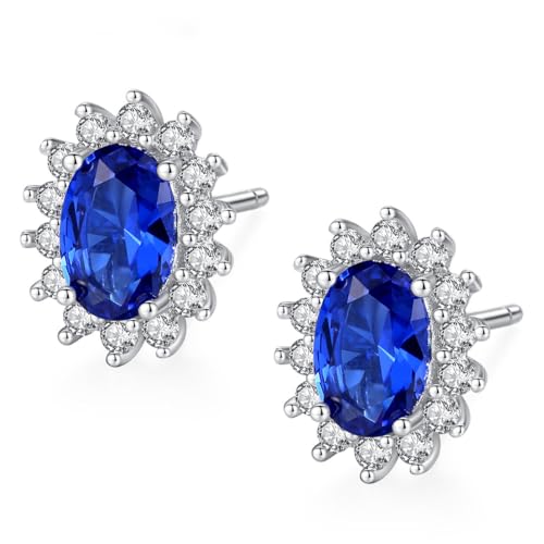 Fajewellery Silber 925 Prinzessin Diana Kate Middleton Edelstein Saphir Ohrstecker Damen von Fajewellery