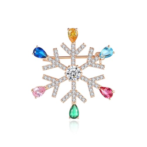 Schneeflocke Brosche für Damen - Silberfarben mit funkelnden Zirkonia Steinen - Elegante Weihnachts Anstecknadel als Mantelschmuck & Festliches Geschenk (Colorful) von Fajewellery
