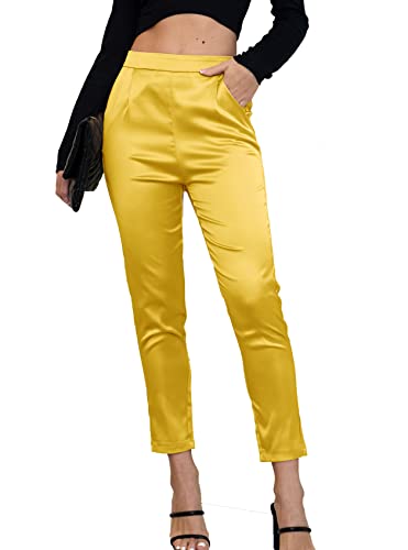 Fakanhui Damen-Satin-Hose, seidig, lässig, elastisch, hohe Taille, Stretch, elegant, S von Fakanhui