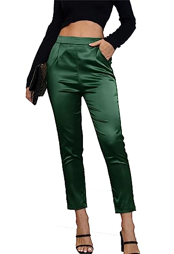 Fakanhui Damen-Satin-Hose, seidig, lässig, elastisch, hohe Taille, Stretch, elegant, Groß von Fakanhui