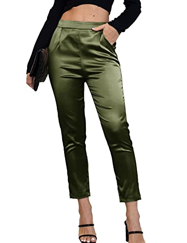 Fakanhui Damen-Satin-Hose, seidig, lässig, elastisch, hohe Taille, Stretch, elegant, Groß von Fakanhui